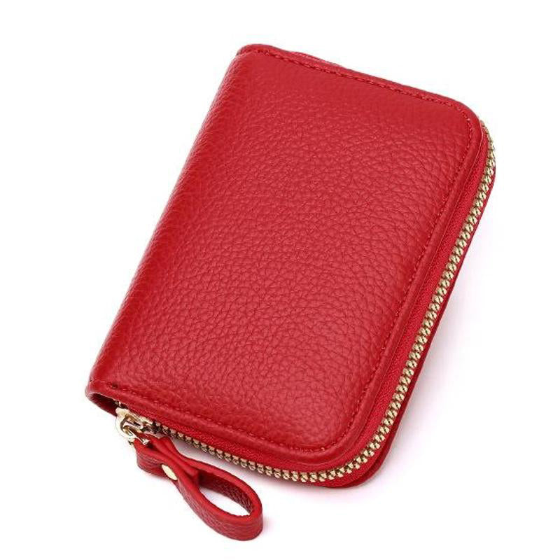 Image of Unisex RDIF Card Holder Zipper PU Leather Purse, Red