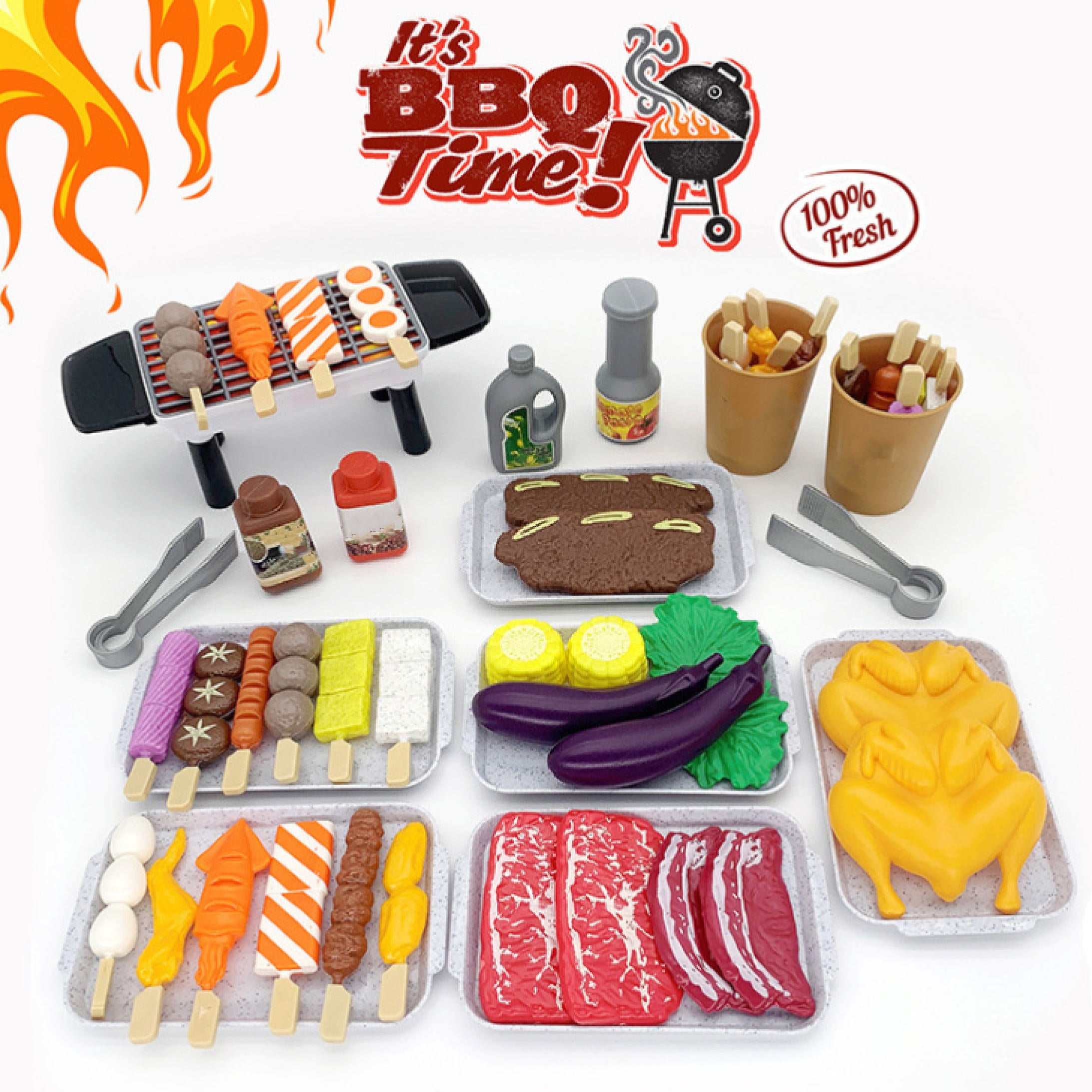 Image of BBQ Simulation Chinese Western Food Kitchen Tableware Toy Set, BBQ/55 Pcs