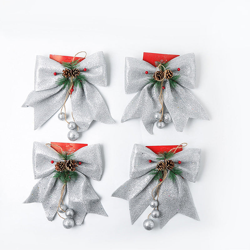 Image of 4Pcs/Set Bowknot Christmas Tree Decoration Gift Wrapping Accessories, Sliver