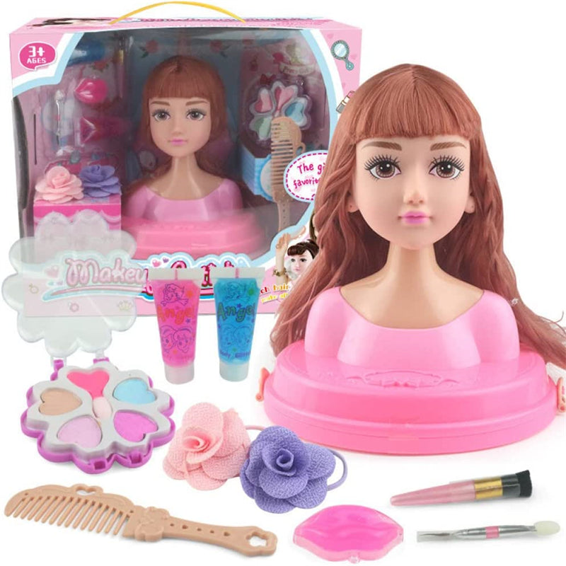 Image of Children's Practice Simulation Barbie Doll Makeup Toy Set, Straight Hair with Neat Bangs