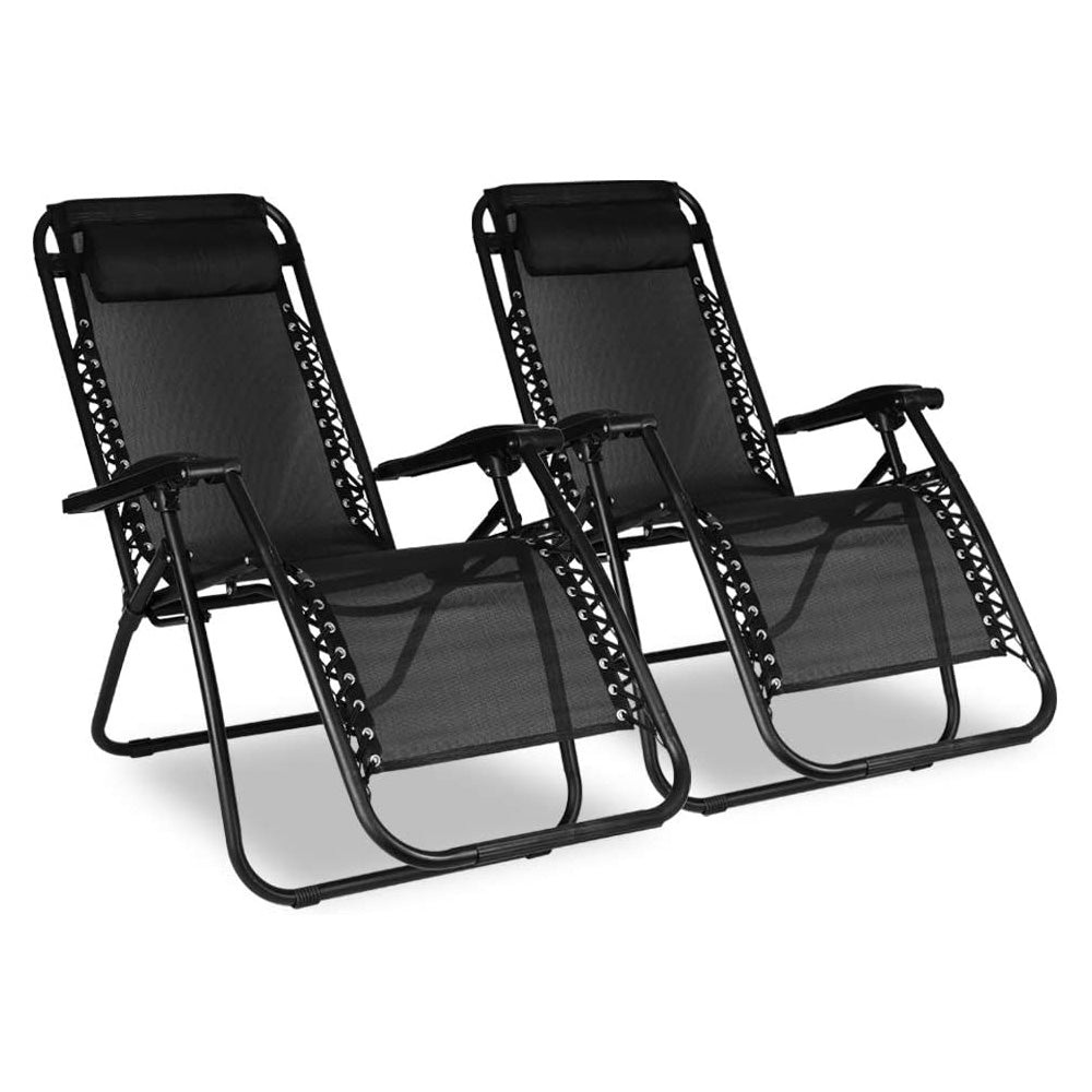Image of Set of 2 Folding Recliner Garden Leisure Beach Chair with Headrest for Garden Outdoor Camping