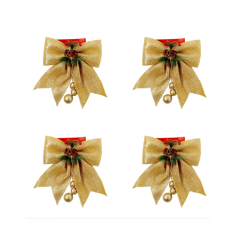 Image of 4Pcs/Set Bowknot Christmas Tree Decoration Gift Wrapping Accessories, Gold