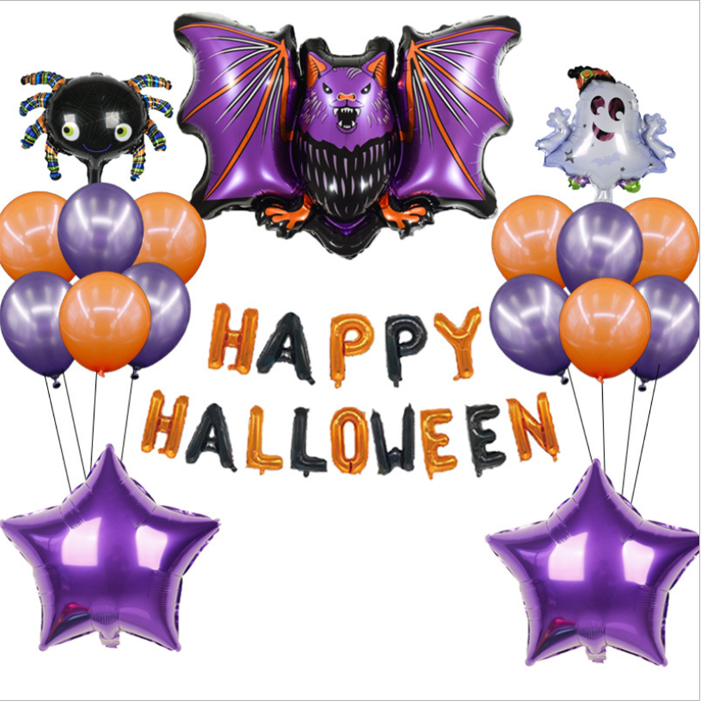 Image of 18 Pieces Halloween Bat Aluminum Foil Balloon Decoration Ghost Festival Set, Purple Bat