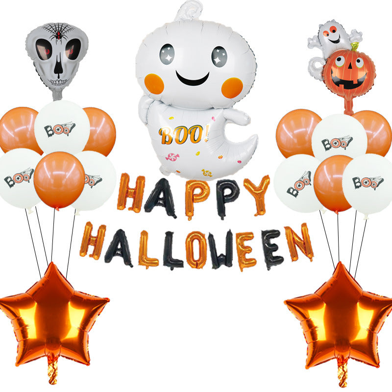 Image of 18 Pieces Halloween Bat Aluminum Foil Balloon Decoration Ghost Festival Set, White Ghost