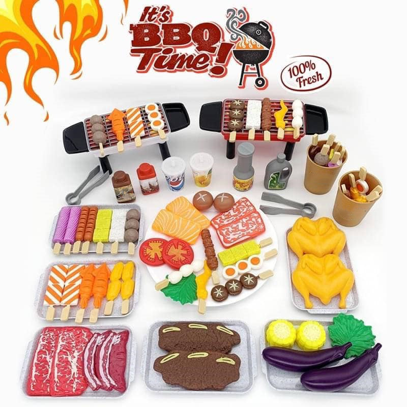 Image of BBQ Simulation Chinese Western Food Kitchen Tableware Toy Set, BBQ/80 Pcs