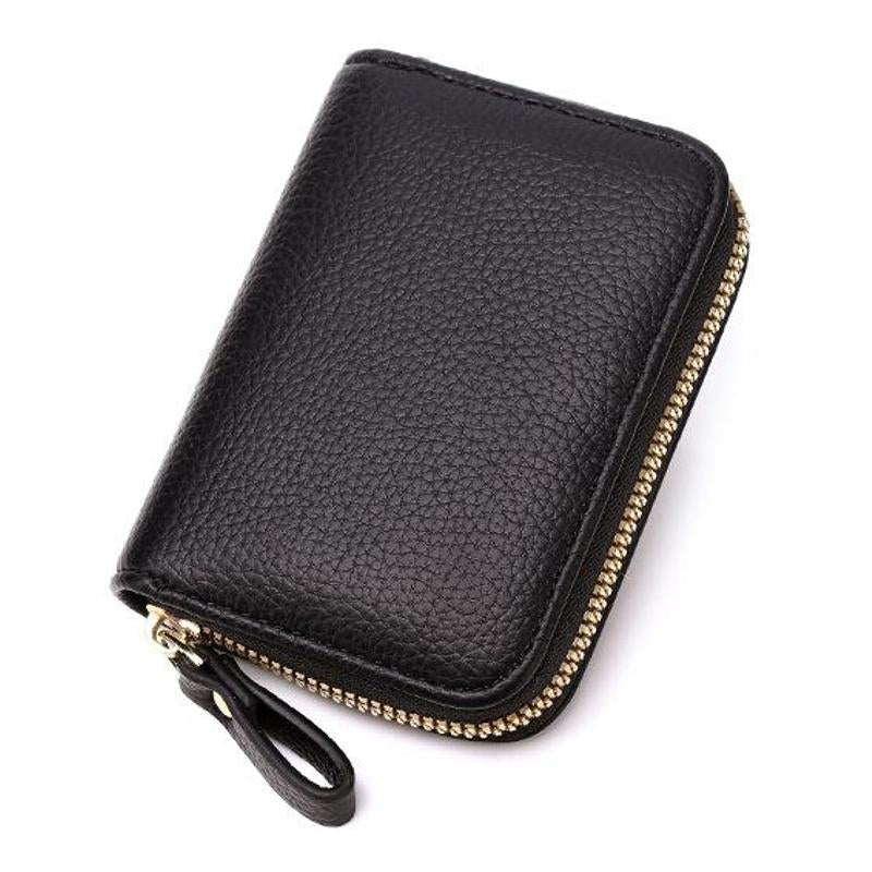 Image of Unisex RDIF Card Holder Zipper PU Leather Purse, Black