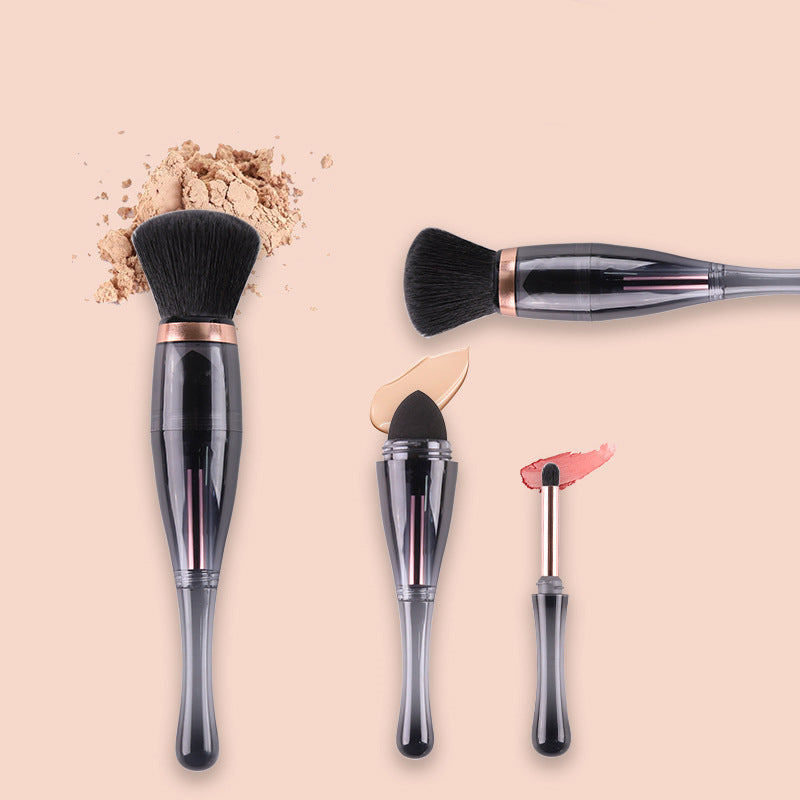 Image of 3-in-1 Portable Makeup Brush for Beauty Multifunctional Sponge Powder Brush, Black