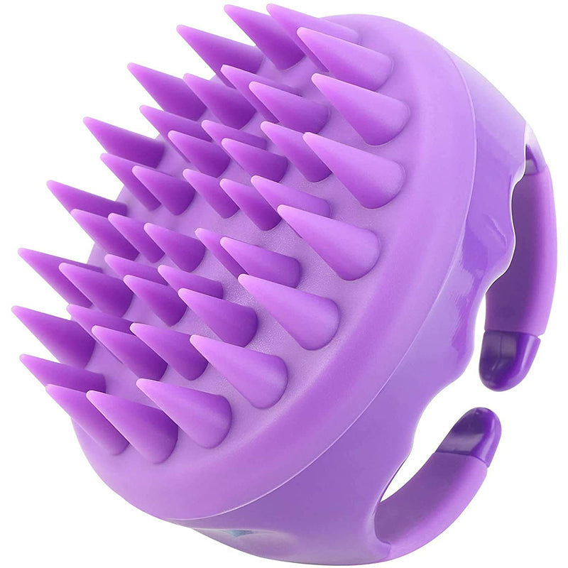 Image of Hand-Held Large Round Silicone Head Shampoo Brush Massager, Purple