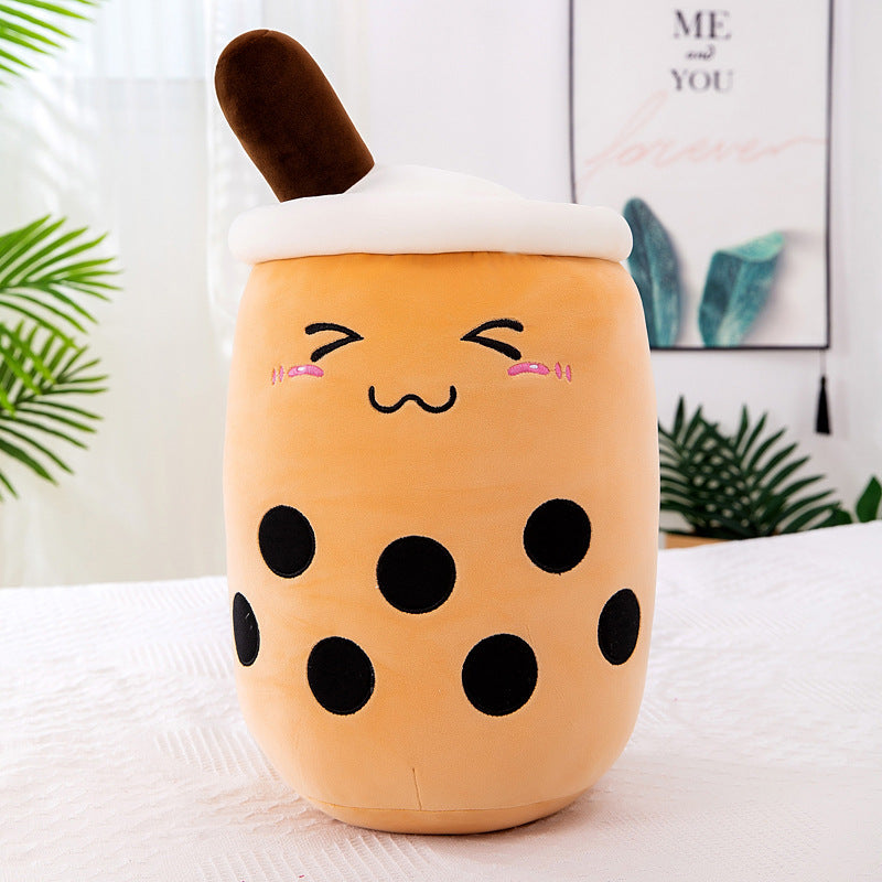 Image of Bubble Tea Boba Pearl Milk Tea Plush Hug Pillow Toy, 35cm / Brown Squinted Eyes