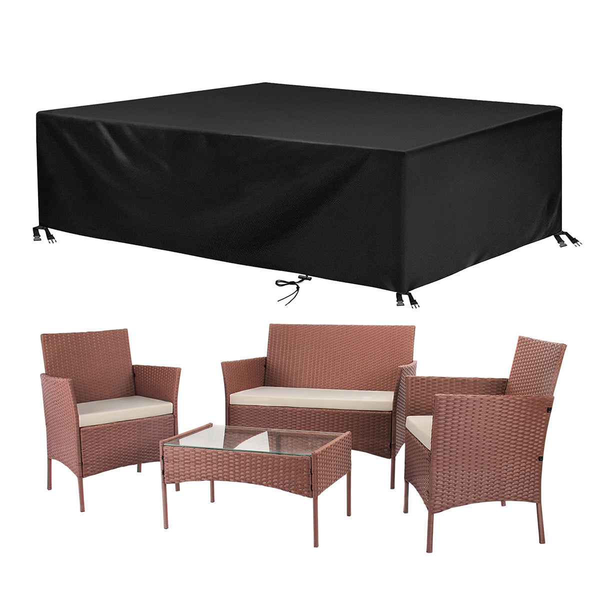 Image of 4-Seater Rattan Garden Furniture Patio Conversation Set Table Chairs, Brown / With Cover