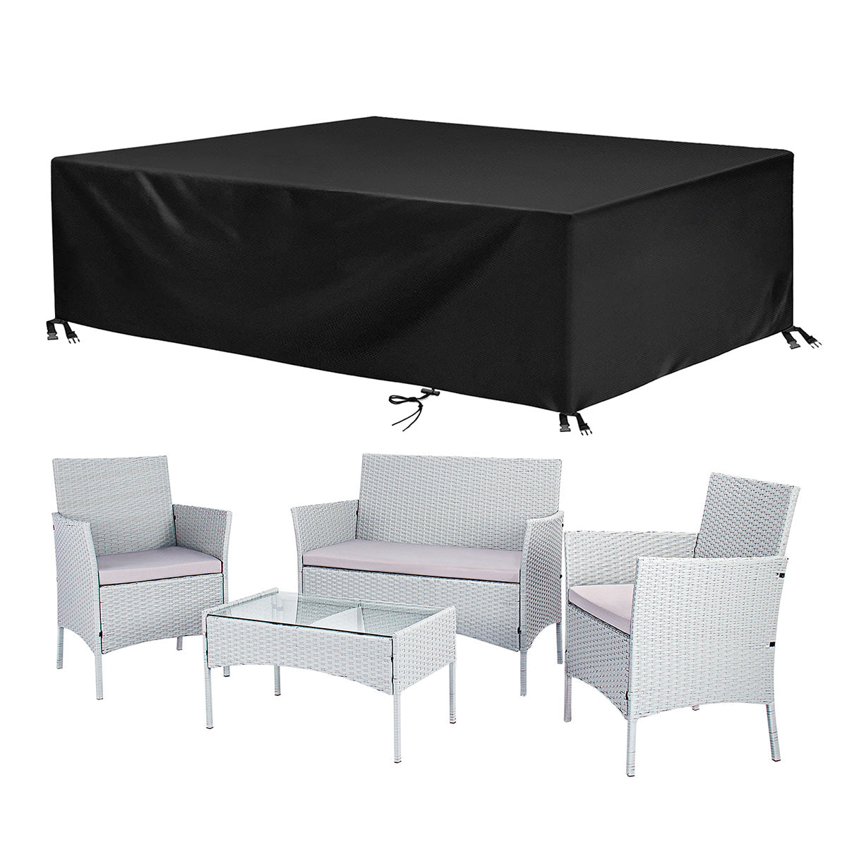 Image of 4-Seater Rattan Garden Furniture Patio Conversation Set Table Chairs, Grey / With Cover