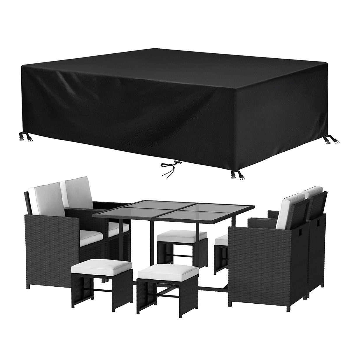 Image of 8 Seater Garden Furniture Rattan Cube Outdoor Dining Set, With Cover