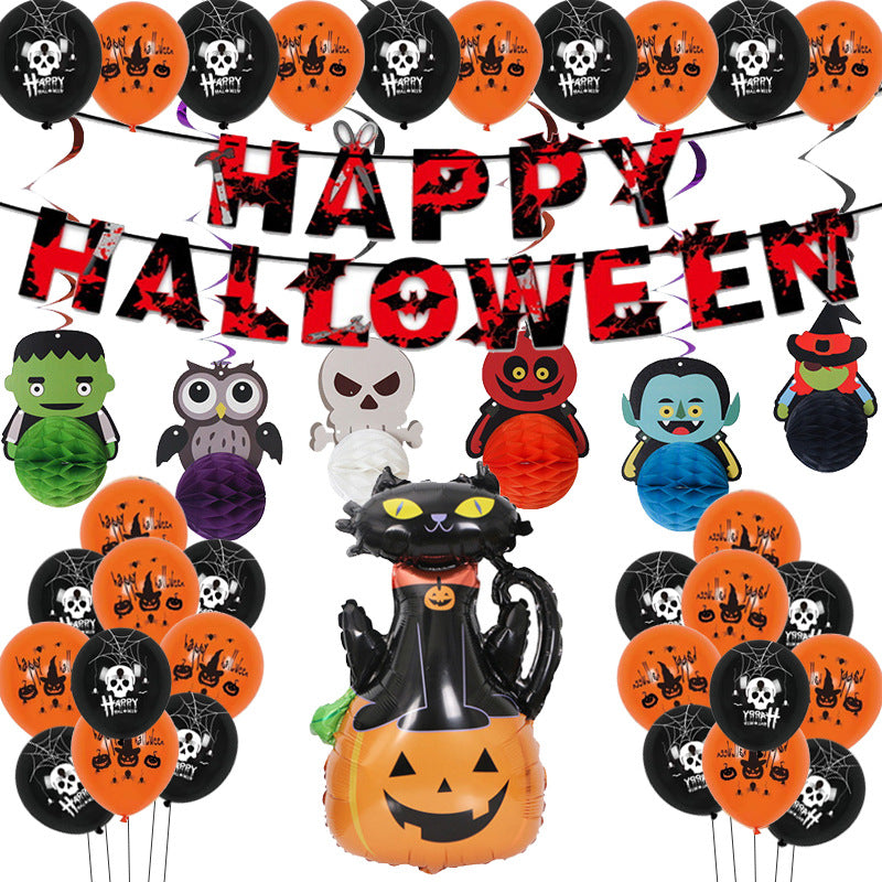 Image of Halloween Pumpkin Aluminum Film Balloon Set Ghost Festival Party Decoration, A