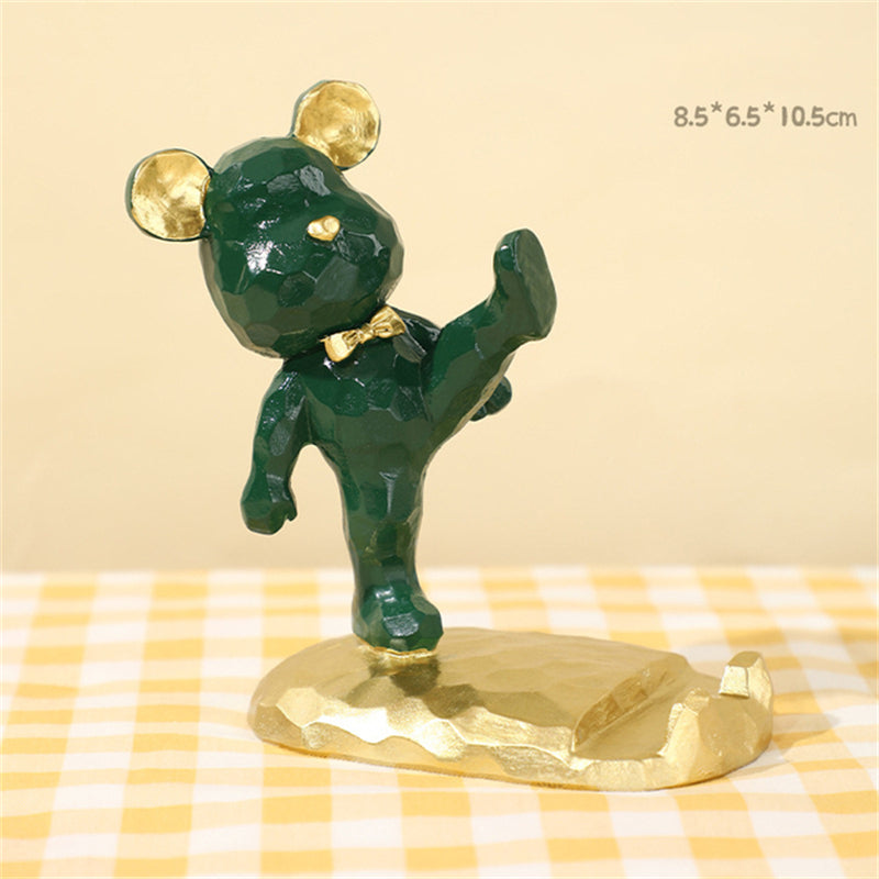 

Creative Bear Sculpture Mobile Phone Stand Desktop Accessories Home Bracket - A(Green)