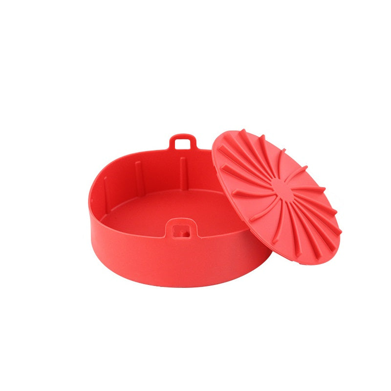 Image of Removable Non-Stick Air Fryer Silicone Pot for Kitchen Microwave, Red / 16 cm