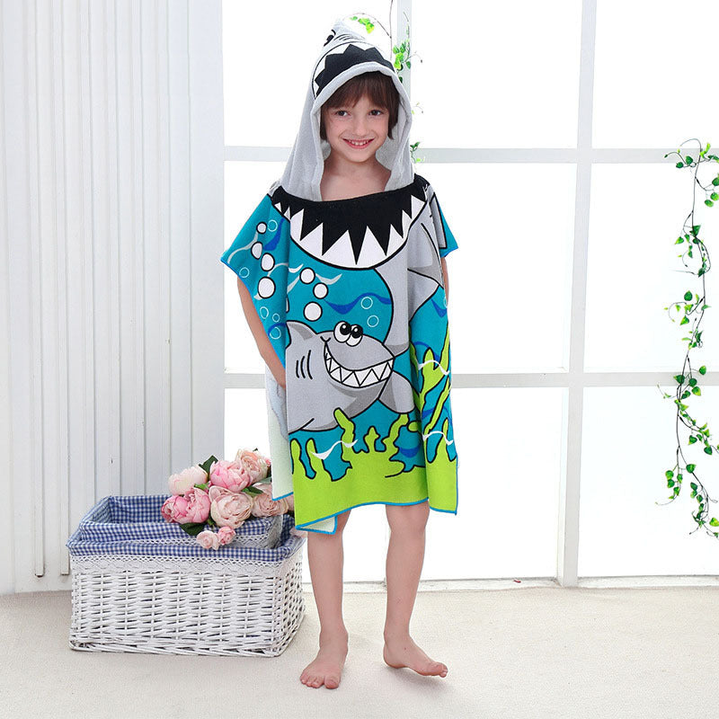 Image of Cartoon Microfiber Kids Hooded Beach Towel Pool Poncho Shawl, Style 2