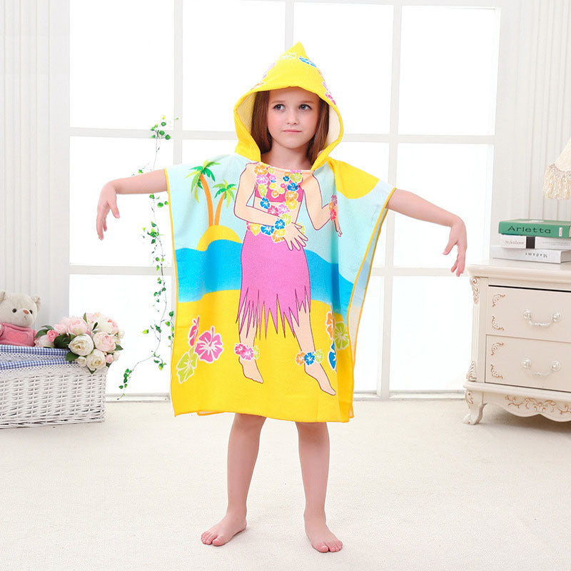 Image of Cartoon Microfiber Kids Hooded Beach Towel Pool Poncho Shawl, Style 4