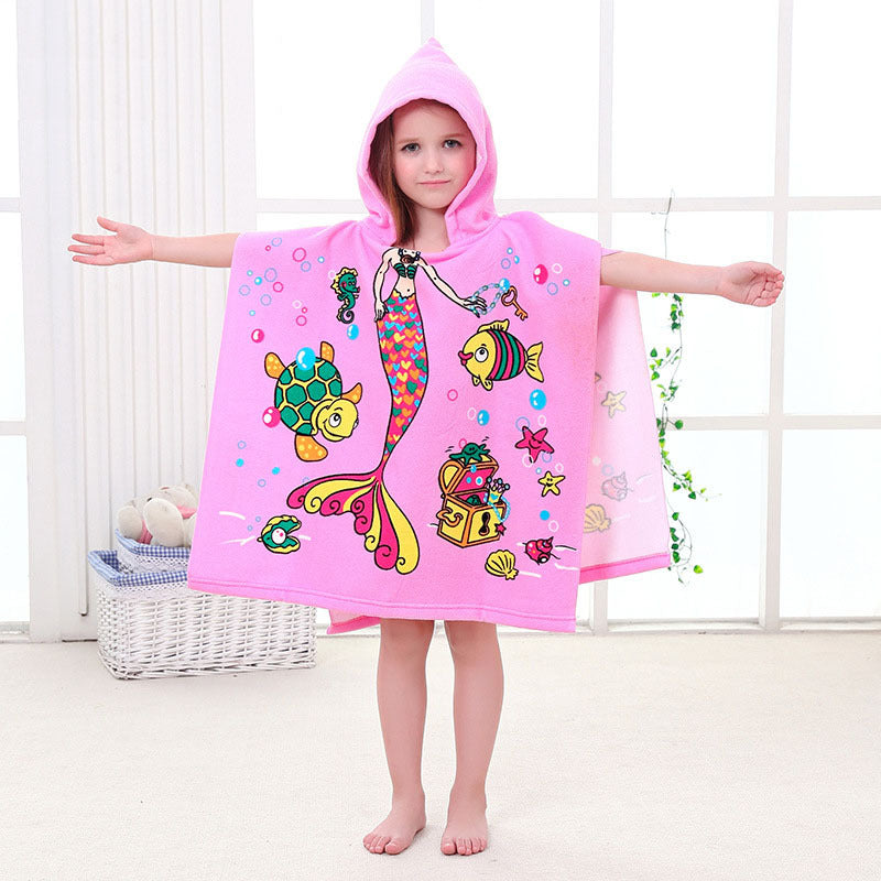 Image of Cartoon Microfiber Kids Hooded Beach Towel Pool Poncho Shawl, Style 5