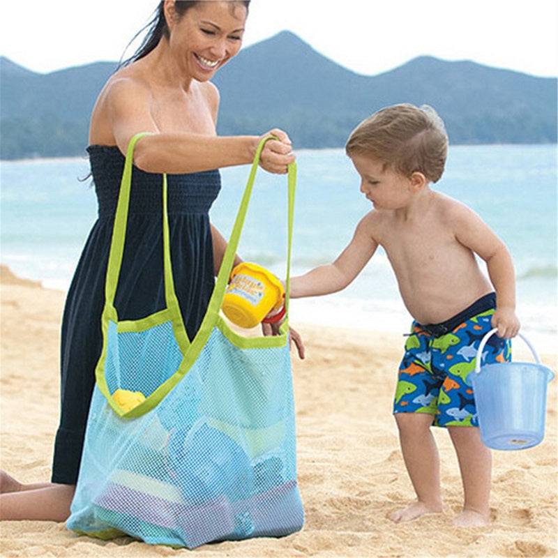 Image of Foldable Large Kids Sand Digging Mesh Beach Toys Tote Bag, L / Blue