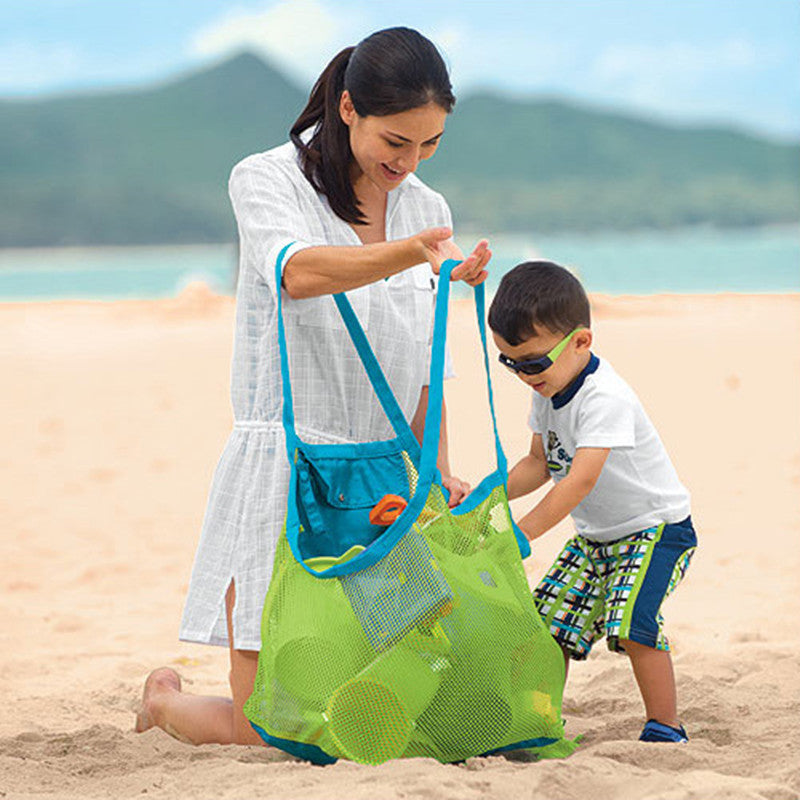 Image of Foldable Large Kids Sand Digging Mesh Beach Toys Tote Bag, L / Green