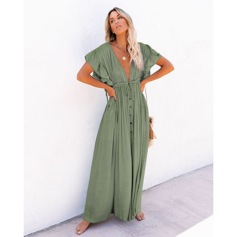 Image of Womens Sexy Bikini Cover-ups Long Tunic Beach Dress, Light Green