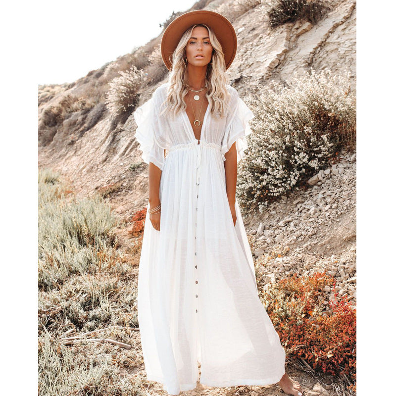 Image of Womens Sexy Bikini Cover-ups Long Tunic Beach Dress, White