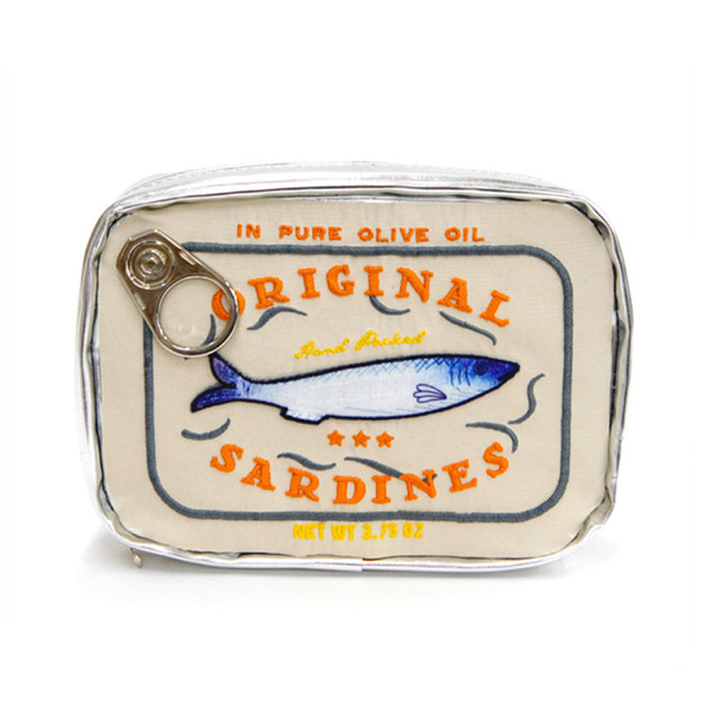 Image of Novelty Retro Canned Sardines Style Portable Cosmetic Bag, Beige