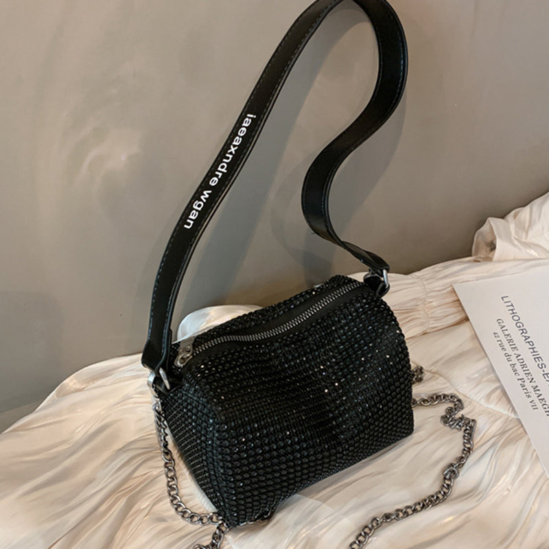 Image of Women Luxury Sequined Rhinestones Letter Purse Handbags Glitter Shoulder Bag, Type 2 / Black