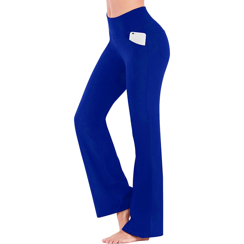 Image of Slightly Wide Leg Trousers High Waist Casual Girls Yoga Pants, Blue / S