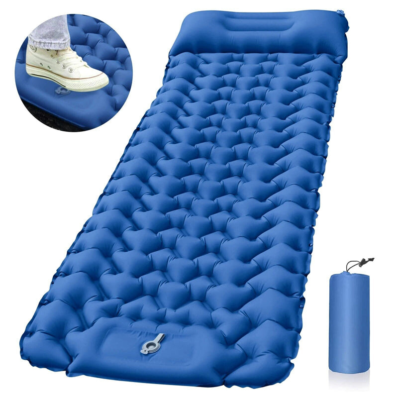 Image of Inflatable Travel Camping Mattress Sleep Rest Pillow Pump Outdoor Pad, Blue