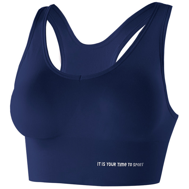 Image of Women's Shockproof Gather Beauty Back Yoga Running Sports Bra, Blue / XL