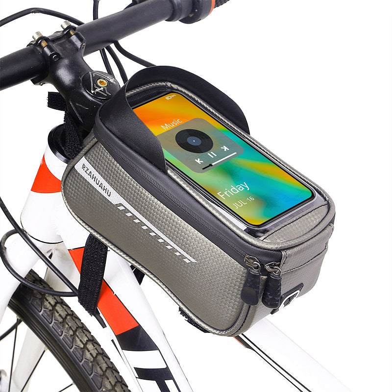 Image of Bike Waterproof Phone Front Frame Bag Fit 6.5" Mountain Bike, Silver