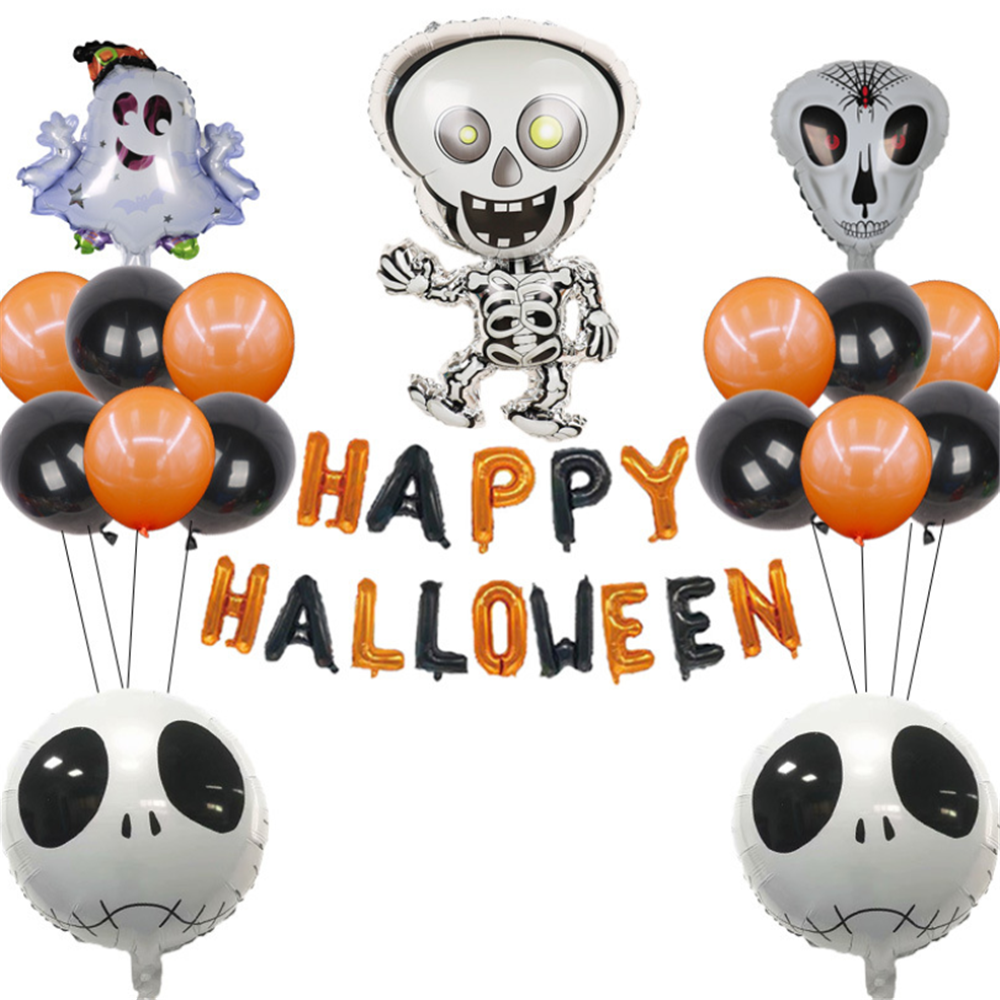 Image of 18 Pieces Halloween Bat Aluminum Foil Balloon Decoration Ghost Festival Set, Skull