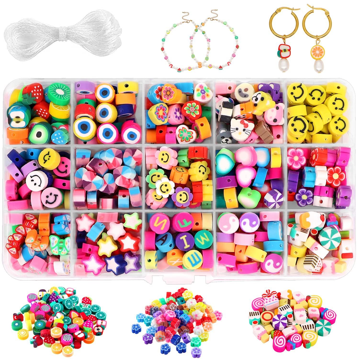 Image of Cute Clay Polymer Beads Kit Box For Bracelet Jewelry Making, C