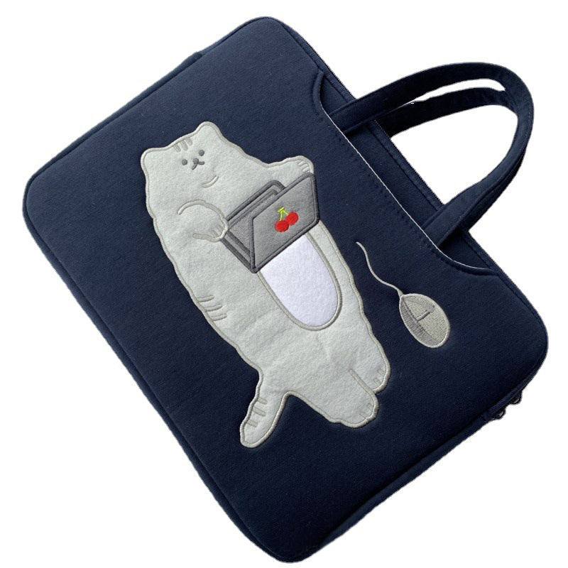 Image of Laptop Bag Protable Cute Kawaii Cartoon Embroidery Thickened Handbag, C / 16inch