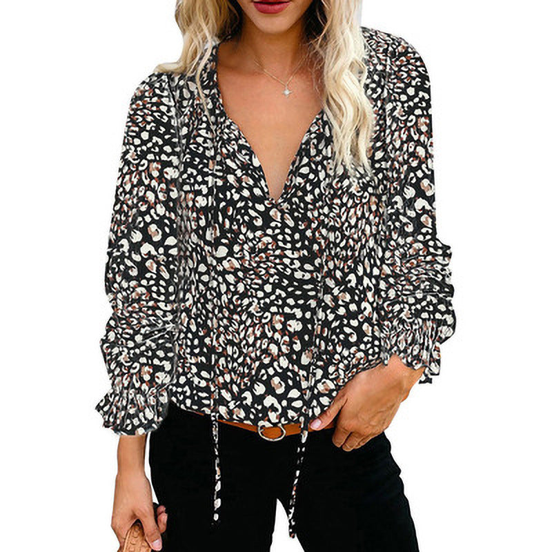 Image of Womens V-Neck Floral Print Long Sleeve Bohemian Chiffon Shirt, Style 2 / 2XL