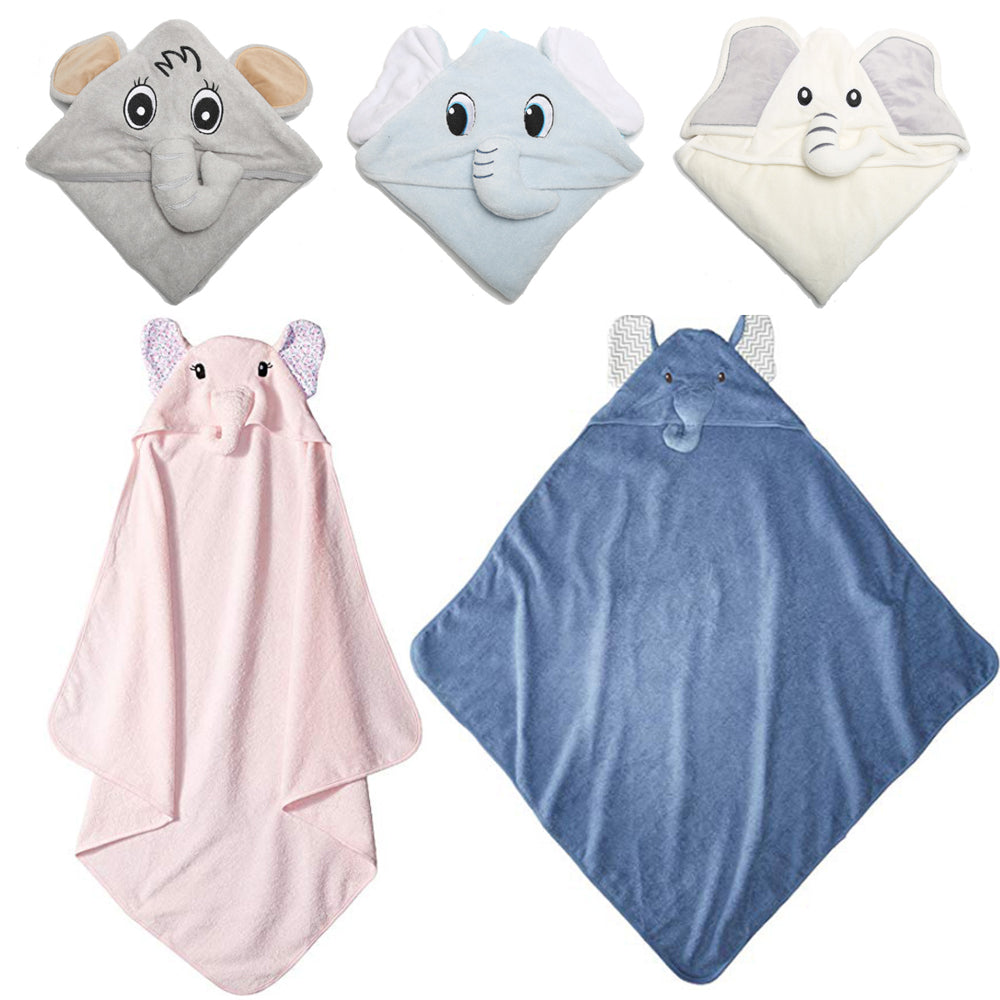 Image of Unisex Baby Soft Warm Elephant Hooded Bath Towel, Cyan