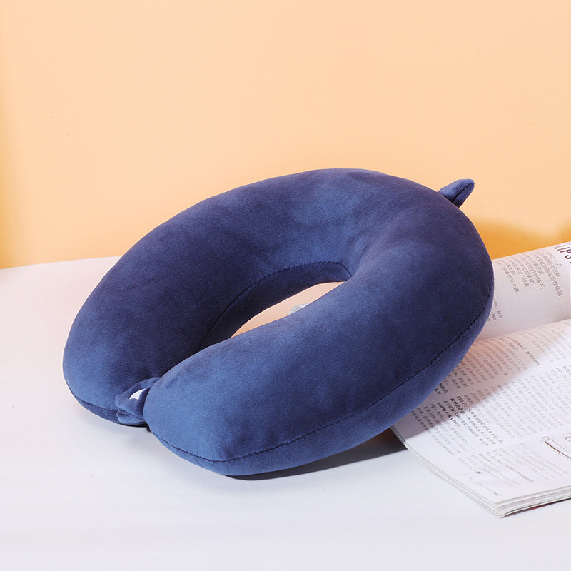 Image of Head Neck Support Attachable Snap Strap U Shape Pillow, dark blue