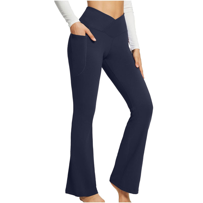 Image of Women's Long Yoga Pants High Waisted Flare Leggings Jazz Dress Pants, Dark Blue / L