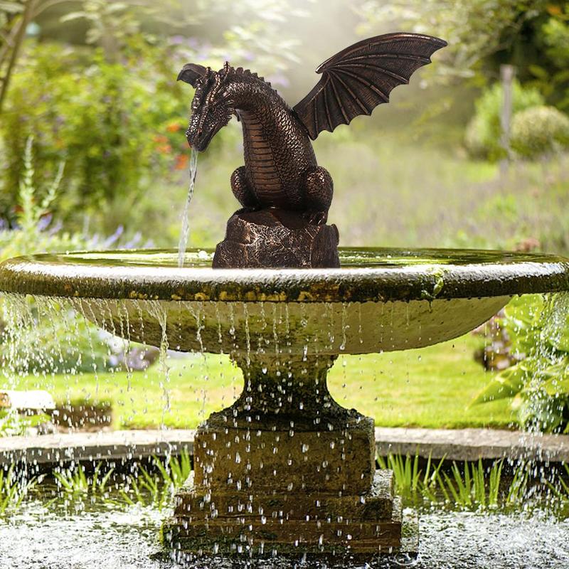 Image of Outdoor Yard Lawn Resin Water Spray Dragons Sculpture Decoration