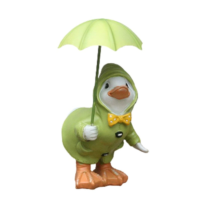 Image of Funny Resin Duck Standing with Umbrella Outdoor Lawn Figurines Crafts, Green
