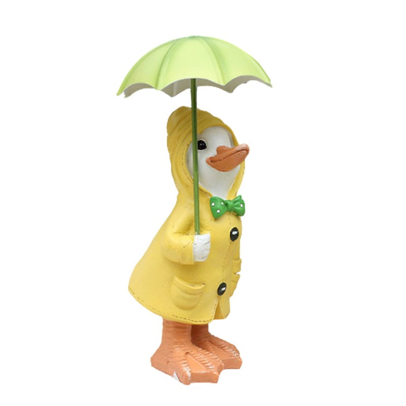 Image of Funny Resin Duck Standing with Umbrella Outdoor Lawn Figurines Crafts, Yellow