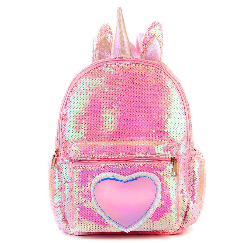Image of Dazzling Unicorn Backpack Sequin Cute Satchel Kids Children Travel Bookbag, Pink