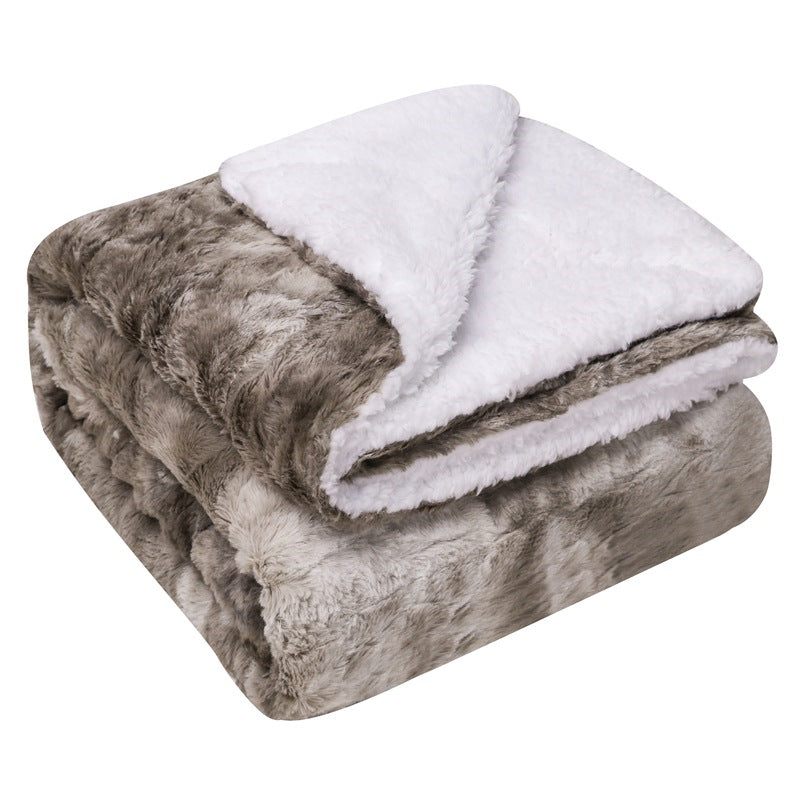 Image of Thickened Double Layer Lamb Wool Blanket Faux Fur Plush Tie-dye Blanket, E