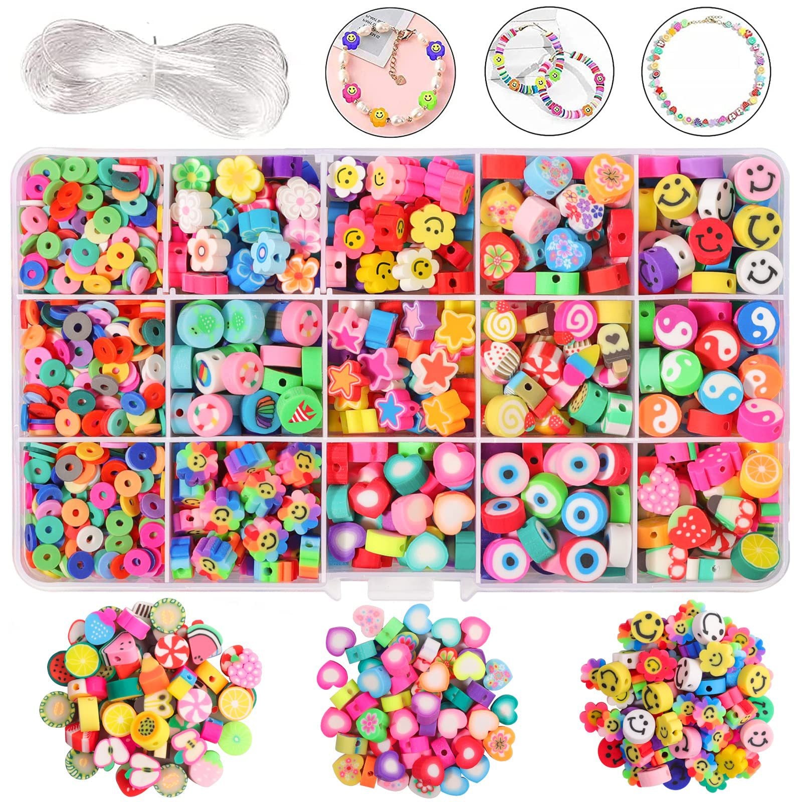 Image of Cute Clay Polymer Beads Kit Box For Bracelet Jewelry Making, E