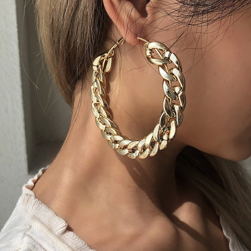 Image of Womens Fashionable Cool Personality Big Circle Chain Earrings