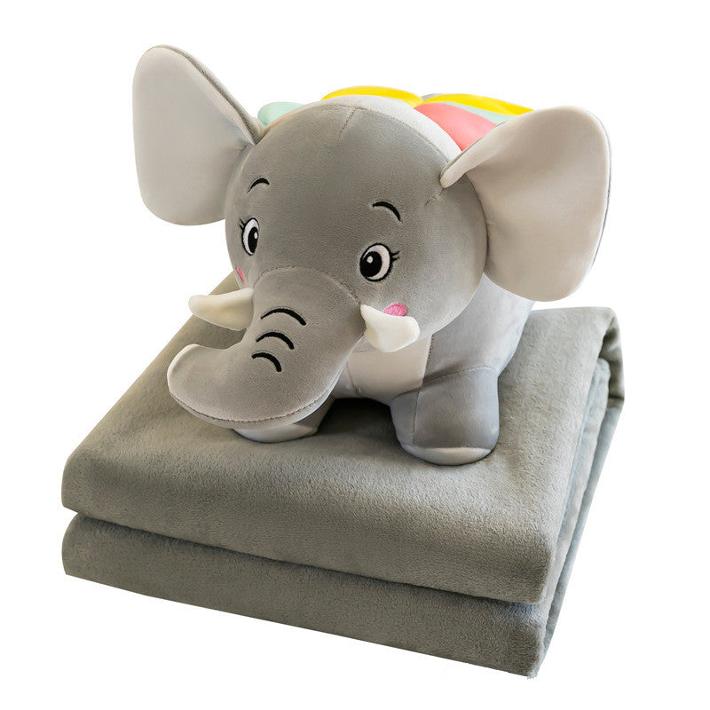 Image of 2-in-1 Cute Cartoon Elephant Pillow Blanket for Home Office, Grey