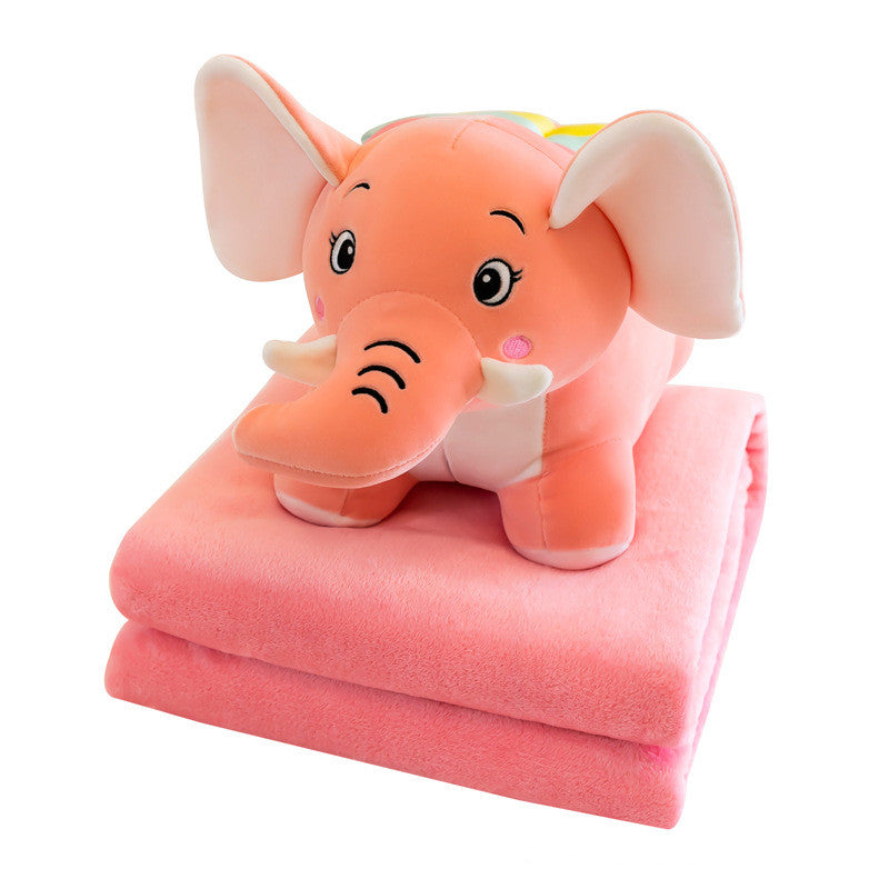 Image of 2-in-1 Cute Cartoon Elephant Pillow Blanket for Home Office, Pink