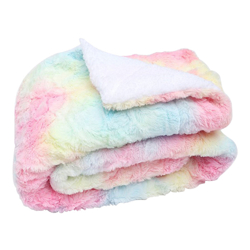 Image of Thickened Double Layer Lamb Wool Blanket Faux Fur Plush Tie-dye Blanket, F