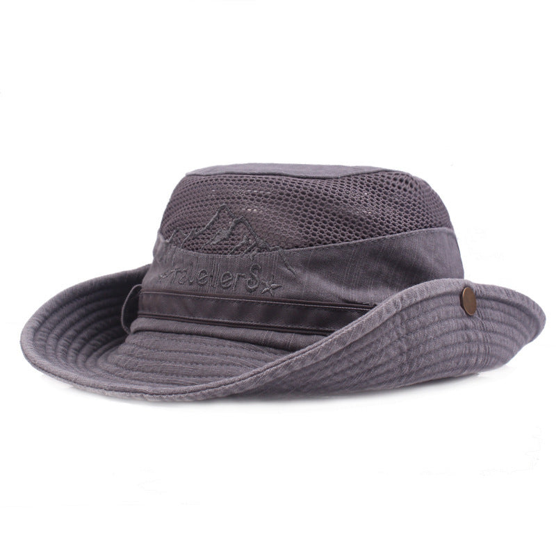 

Summer Outdoor Wide Brim Fisherman Hat Unisex Cotton Sun Cap Foldable Bucket Mesh Boonie Hats with Drawstring - Grey